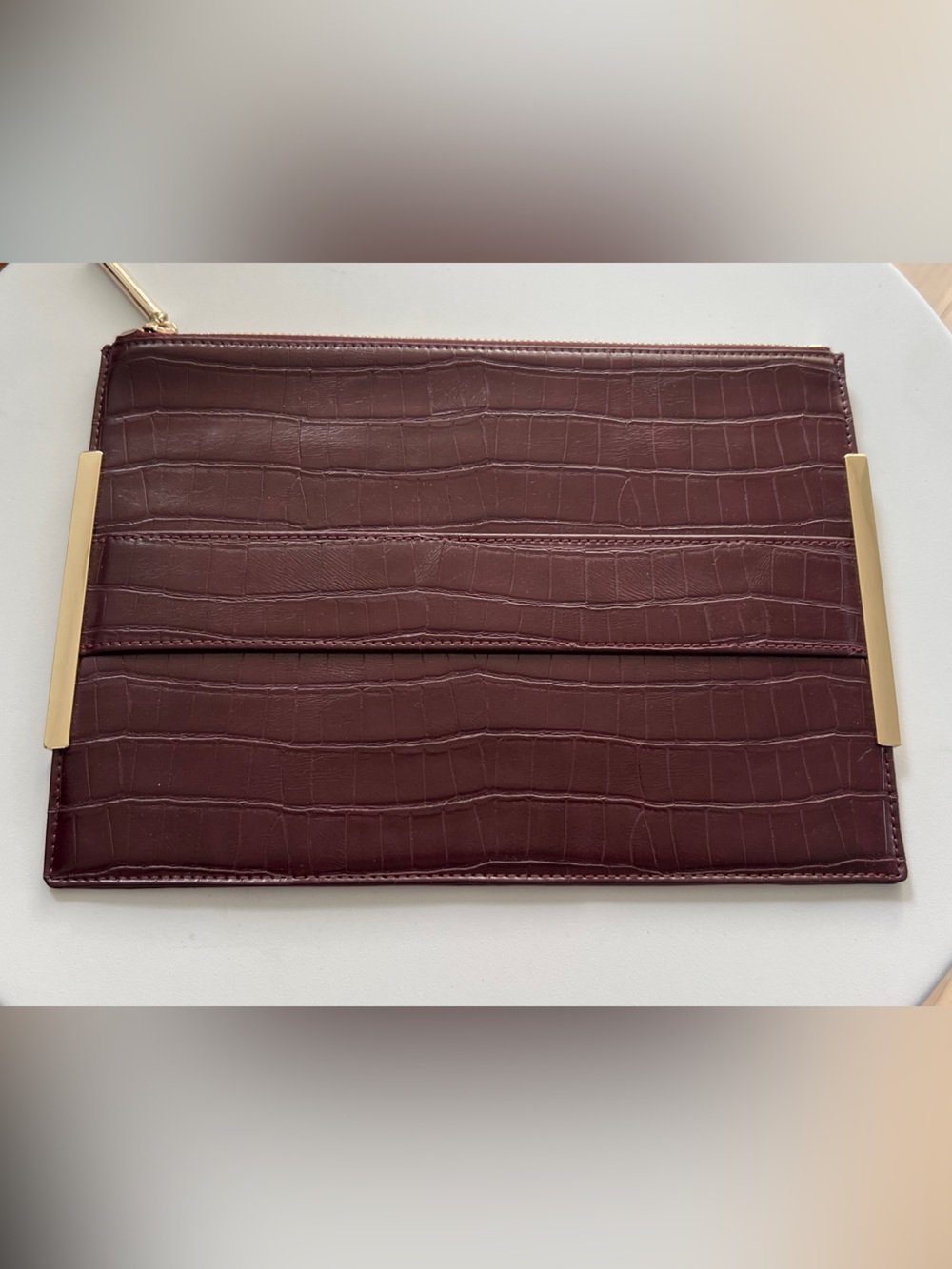 FRENCH CONNECTION Women’s Burgundy Croc Embossed Faux Leather Clutch Bag